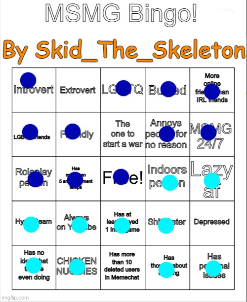 MSMG Bingo(By Skid) | image tagged in msmg bingo by skid | made w/ Imgflip meme maker