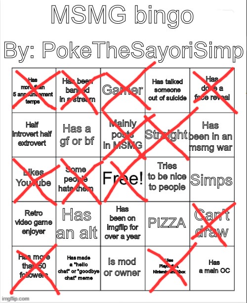 MSMG bingo by poke | image tagged in msmg bingo by poke | made w/ Imgflip meme maker