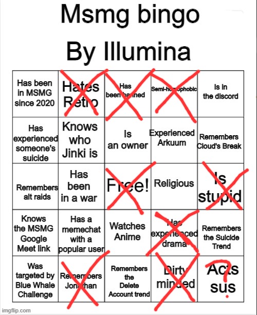 MSMG bingo | image tagged in msmg bingo | made w/ Imgflip meme maker