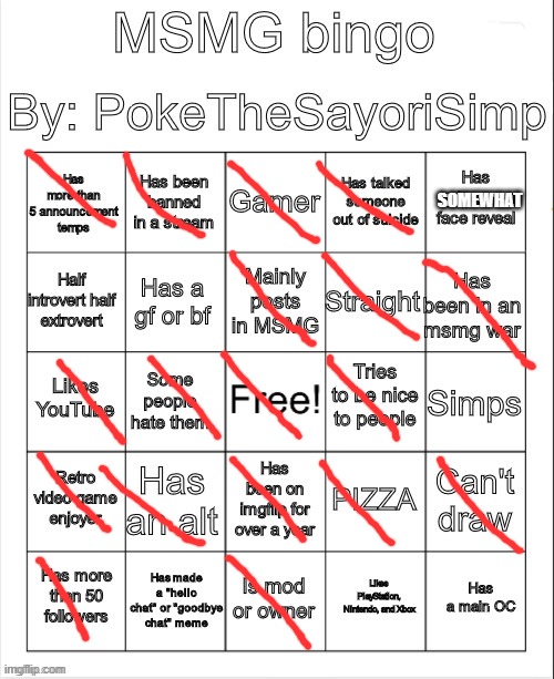 MSMG bingo by poke | SOMEWHAT | image tagged in msmg bingo by poke | made w/ Imgflip meme maker