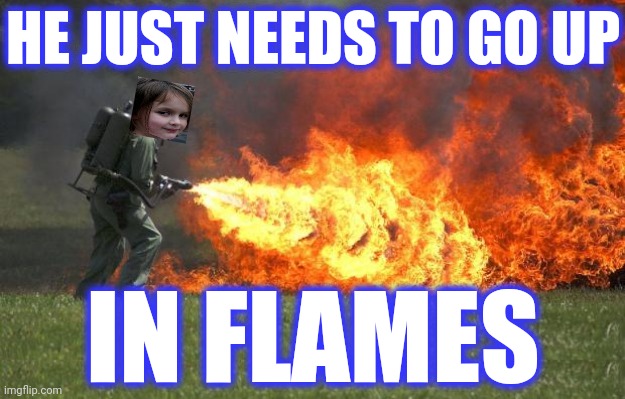 HE JUST NEEDS TO GO UP IN FLAMES | image tagged in flamethrower | made w/ Imgflip meme maker