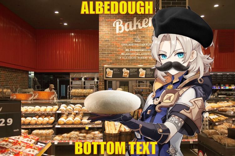 Albedough | ALBEDOUGH; BOTTOM TEXT | image tagged in genshin impact | made w/ Imgflip meme maker