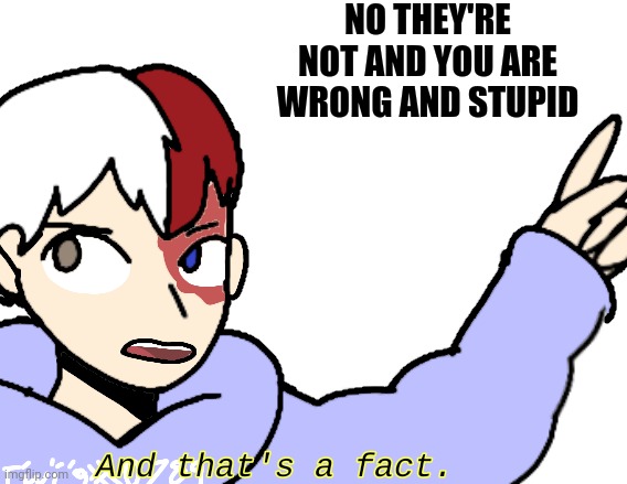 Todoroki AND THAT'S A FACT | NO THEY'RE NOT AND YOU ARE WRONG AND STUPID | image tagged in todoroki and that's a fact | made w/ Imgflip meme maker