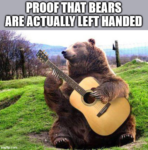 Left handed bear | PROOF THAT BEARS ARE ACTUALLY LEFT HANDED | image tagged in bear with guitar | made w/ Imgflip meme maker
