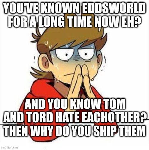 .............. | YOU'VE KNOWN EDDSWORLD FOR A LONG TIME NOW EH? AND YOU KNOW TOM AND TORD HATE EACHOTHER? THEN WHY DO YOU SHIP THEM | image tagged in uncomfortable | made w/ Imgflip meme maker