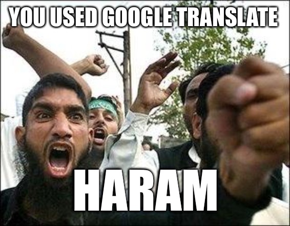 Angry Arab | YOU USED GOOGLE TRANSLATE HARAM | image tagged in angry arab | made w/ Imgflip meme maker