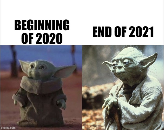Baby Yoda Old Yoda |  END OF 2021; BEGINNING OF 2020 | image tagged in baby yoda old yoda | made w/ Imgflip meme maker