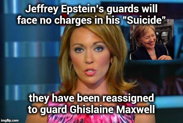All charges dropped today |  Jeffrey Epstein's guards will face no charges in his "Suicide"; they have been reassigned to guard Ghislaine Maxwell | image tagged in real news network,coincidence i think not,killary,silence of the lambs | made w/ Imgflip meme maker
