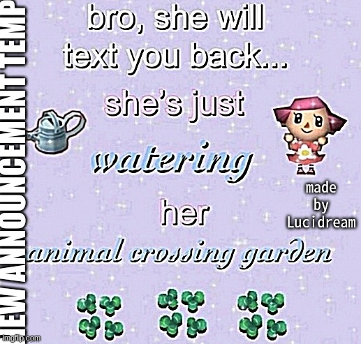 e | NEW ANNOUNCEMENT TEMP; made by Lucidream | image tagged in animal crossing | made w/ Imgflip meme maker