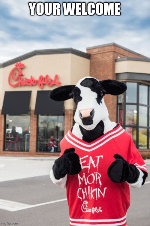 Chickfila | YOUR WELCOME | image tagged in chickfila | made w/ Imgflip meme maker