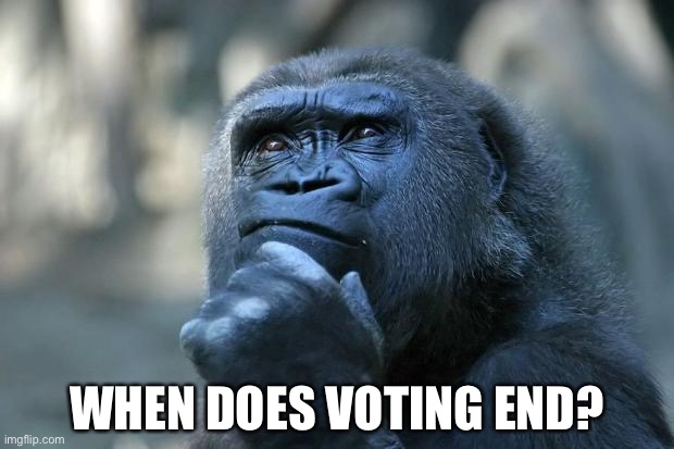 At this rate it might end before Scar comes back from his disappearance lol | WHEN DOES VOTING END? | image tagged in memes,politics,funny,election,campaign,deep thoughts | made w/ Imgflip meme maker