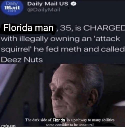 Florida man problems | Florida Florida man | image tagged in florida man,problems,darth sidious,deez nutz,but why tho,florida | made w/ Imgflip meme maker