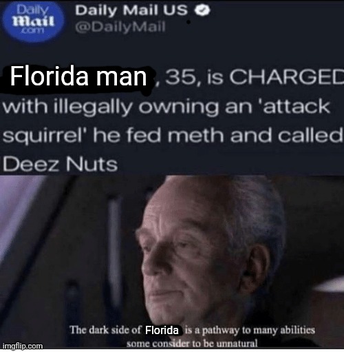 Florida man problems | Florida man; Florida | image tagged in florida man,problems,darth sidious,deez nutz,but why tho,florida | made w/ Imgflip meme maker