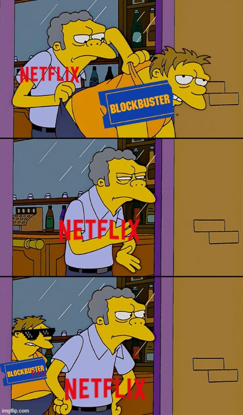 Blockbuster DAO | image tagged in moe throws barney | made w/ Imgflip meme maker