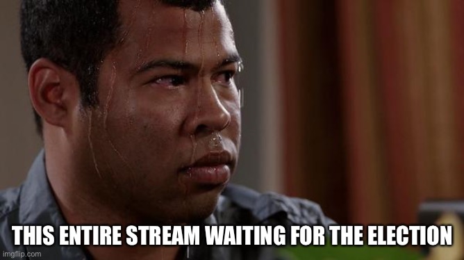 sweating bullets | THIS ENTIRE STREAM WAITING FOR THE ELECTION | image tagged in sweating bullets | made w/ Imgflip meme maker