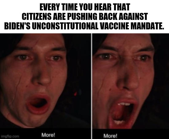 Need a lot more of this in 2022. | EVERY TIME YOU HEAR THAT CITIZENS ARE PUSHING BACK AGAINST BIDEN'S UNCONSTITUTIONAL VACCINE MANDATE. | image tagged in blank white template,more more | made w/ Imgflip meme maker
