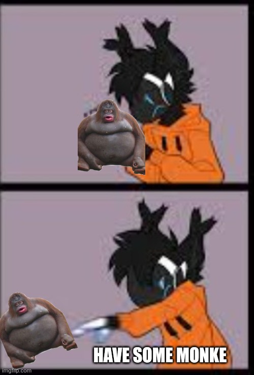Protogen hand throw | HAVE SOME MONKE | image tagged in protogen hand throw | made w/ Imgflip meme maker