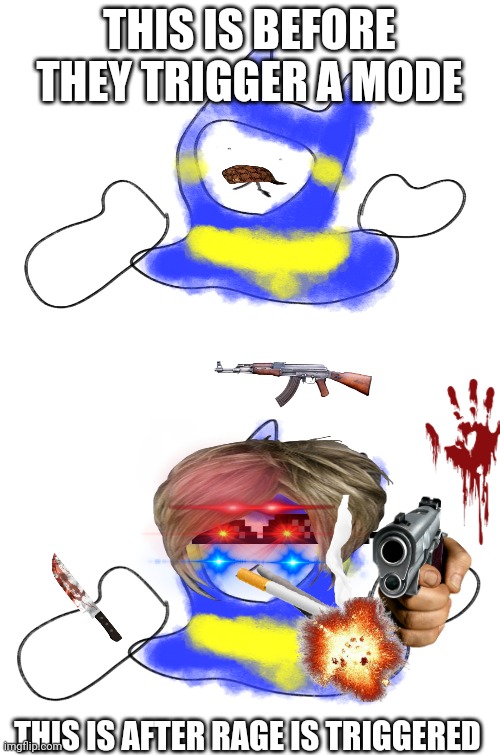 Magolor raje | THIS IS BEFORE THEY TRIGGER A MODE; THIS IS AFTER RAGE IS TRIGGERED | image tagged in kirby | made w/ Imgflip meme maker