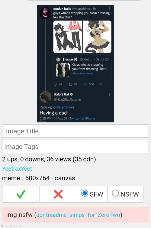 idk if it just yeeter still receiving hate or this dude just thinks its innappropriate. | made w/ Imgflip meme maker