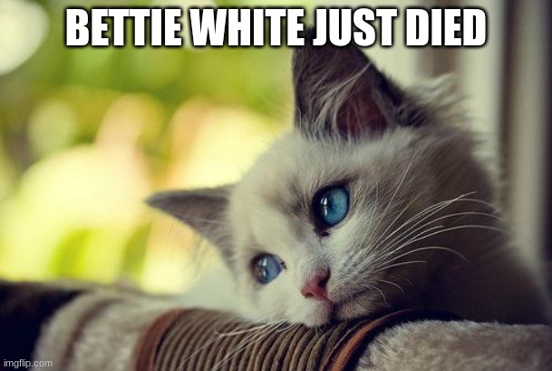 im sad | BETTIE WHITE JUST DIED | image tagged in memes,first world problems cat | made w/ Imgflip meme maker