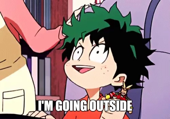 and touch grass | I'M GOING OUTSIDE | image tagged in ecstatic izuku | made w/ Imgflip meme maker