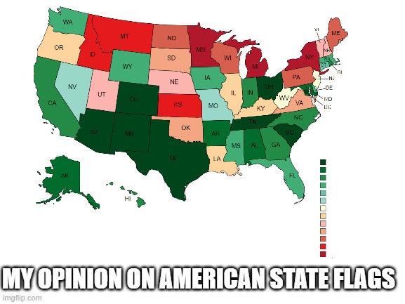 My Opinion on American Flags | MY OPINION ON AMERICAN STATE FLAGS | image tagged in america,map,united states,flags,opinion,state flags | made w/ Imgflip meme maker