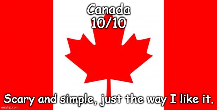 CANADA FLAG MEME | Canada
10/10; Scary and simple, just the way I like it. | image tagged in canada flag meme | made w/ Imgflip meme maker