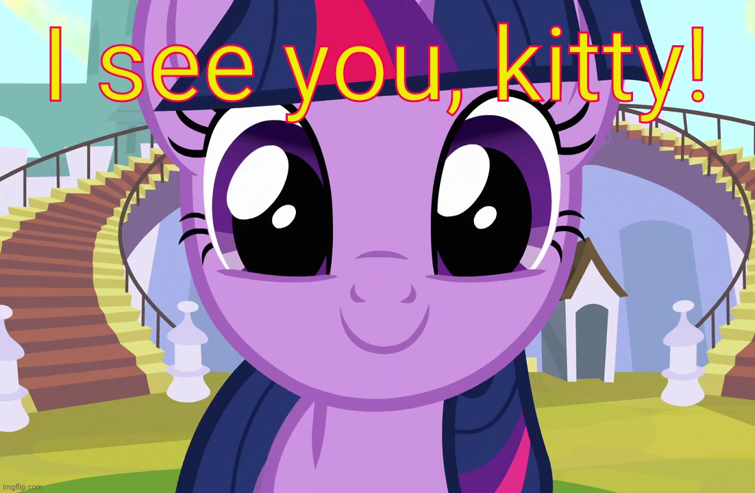 Cute Twilight Sparkle (MLP) | I see you, kitty! | image tagged in cute twilight sparkle mlp | made w/ Imgflip meme maker