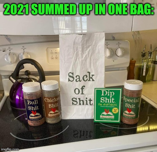Goodbye 2021 | 2021 SUMMED UP IN ONE BAG: | image tagged in 2021,shit,year,happy new year,2022 | made w/ Imgflip meme maker