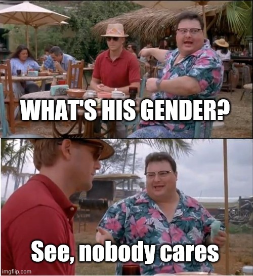 See Nobody Cares Meme | WHAT'S HIS GENDER? See, nobody cares | image tagged in memes,see nobody cares | made w/ Imgflip meme maker