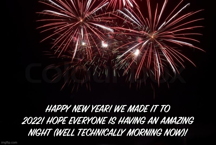 Happy New Year Everyone! Hello 2022! | HAPPY NEW YEAR! WE MADE IT TO 2022! HOPE EVERYONE IS HAVING AN AMAZING NIGHT (WELL TECHNICALLY MORNING NOW)! | image tagged in happy new year,hello 2022,happiness | made w/ Imgflip meme maker