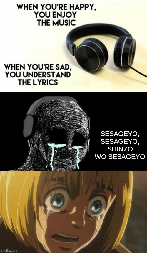 title and tags | SESAGEYO, SESAGEYO, SHINZO WO SESAGEYO | image tagged in attack on titan,gifs,memes,funny memes,funny | made w/ Imgflip meme maker
