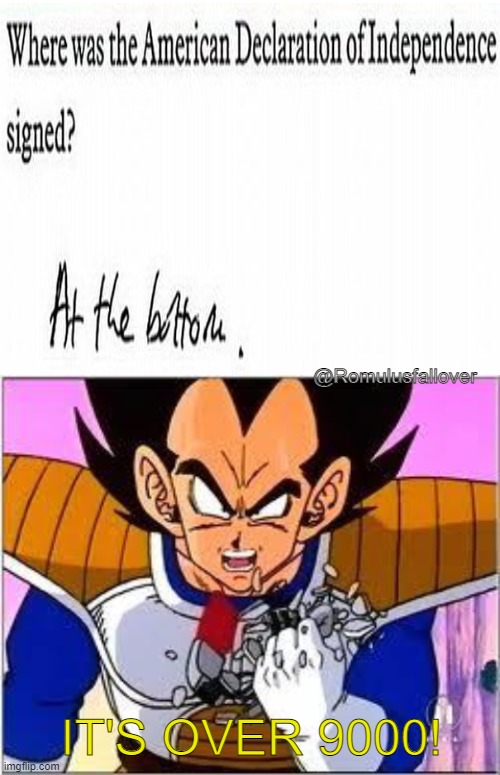 At the bottom | @Romulusfallover; IT'S OVER 9000! | image tagged in blank white template,its over 9000,funny memes,funny kids test answers | made w/ Imgflip meme maker