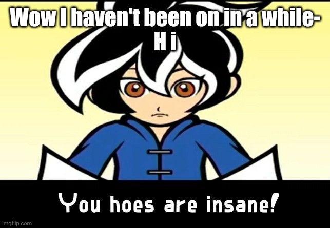 You hoes are insane! | Wow I haven't been on in a while-
H i | image tagged in you hoes are insane | made w/ Imgflip meme maker