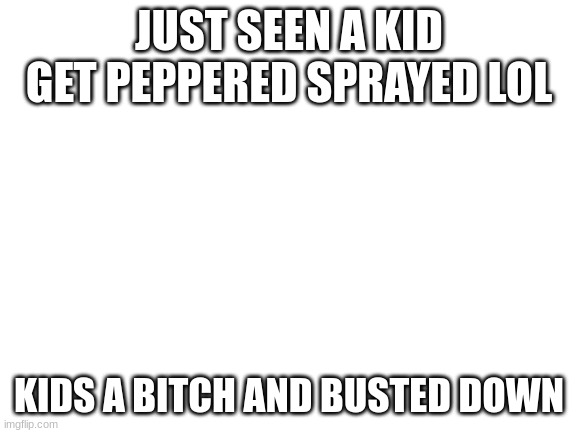 im now gonna do this to the babies at the orphanage | JUST SEEN A KID GET PEPPERED SPRAYED LOL; KIDS A BITCH AND BUSTED DOWN | image tagged in blank white template | made w/ Imgflip meme maker