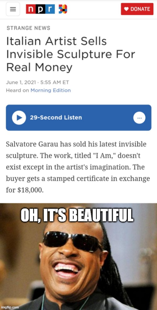 Unsee It | OH, IT'S BEAUTIFUL | image tagged in stevie wonder | made w/ Imgflip meme maker