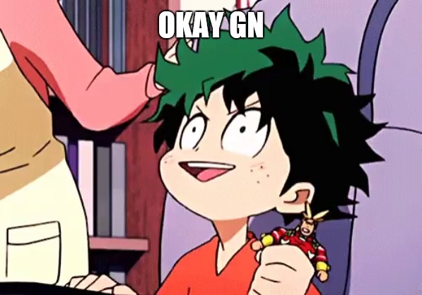 I have a slight fever so thats just great signs since almost everyone else in my house is sick | OKAY GN | image tagged in ecstatic izuku | made w/ Imgflip meme maker