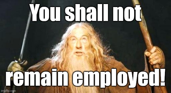 you shall not pass | You shall not remain employed! | image tagged in you shall not pass | made w/ Imgflip meme maker