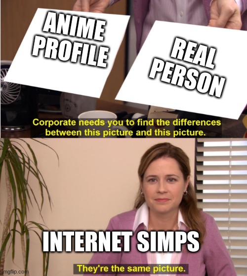 this is not a title | ANIME PROFILE; REAL PERSON; INTERNET SIMPS | image tagged in there the same image | made w/ Imgflip meme maker