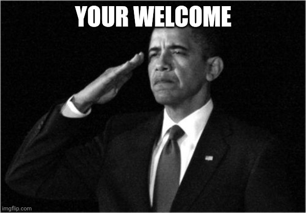 obama-salute | YOUR WELCOME | image tagged in obama-salute | made w/ Imgflip meme maker