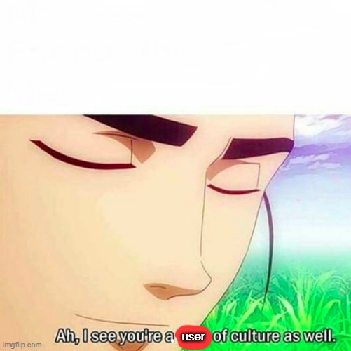 Ah,I see you are a man of culture as well | user | image tagged in ah i see you are a man of culture as well | made w/ Imgflip meme maker