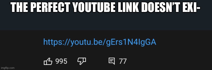 What ? |  THE PERFECT YOUTUBE LINK DOESN’T EXI- | image tagged in funny,funny memes,meme,oh wow are you actually reading these tags,link,xd | made w/ Imgflip meme maker