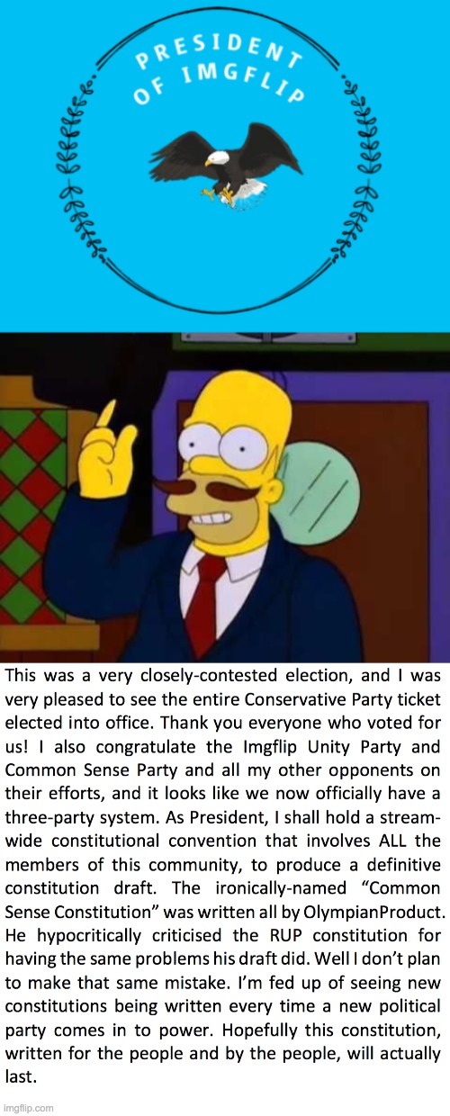 My victory speech. I will do an inauguration speech after this. | made w/ Imgflip meme maker