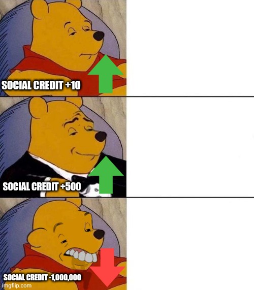 Best,Better, Blurst | SOCIAL CREDIT +10; SOCIAL CREDIT +500; SOCIAL CREDIT -1,000,000 | image tagged in best better blurst | made w/ Imgflip meme maker