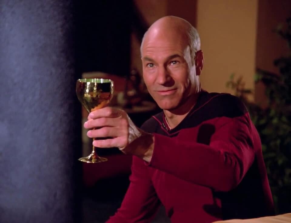 Picard Holding up a Wine Glass Blank Meme Template