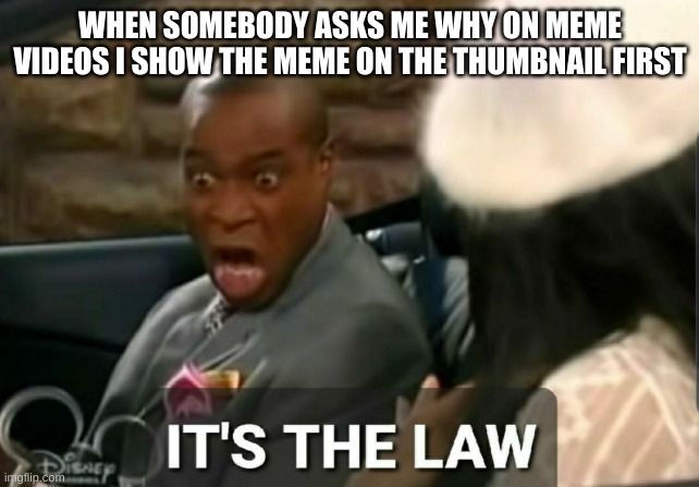 clever title | WHEN SOMEBODY ASKS ME WHY ON MEME VIDEOS I SHOW THE MEME ON THE THUMBNAIL FIRST | image tagged in it's the law,memes,thumbnail | made w/ Imgflip meme maker