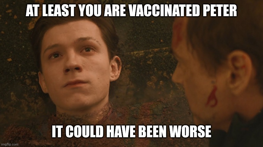 Protects you from getting deader. | AT LEAST YOU ARE VACCINATED PETER; IT COULD HAVE BEEN WORSE | image tagged in mr stark i don't feel so good,covid-19,vaccine,covid vaccine | made w/ Imgflip meme maker