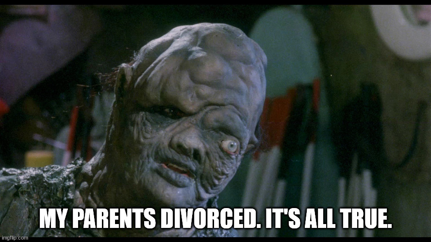 TOXIC AVENGER | MY PARENTS DIVORCED. IT'S ALL TRUE. | image tagged in toxic avenger | made w/ Imgflip meme maker