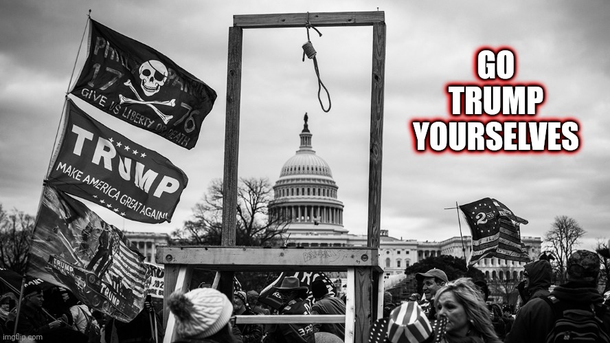 Terrorists NEVER Win.  The Majority Always Wins And Trumpublicans Aren't The Majority | GO TRUMP YOURSELVES; GO TRUMP YOURSELVES | image tagged in noose at the capitol,trumpublican terrorists,bullies,angry trumpublican,triggered trumpublican,memes | made w/ Imgflip meme maker