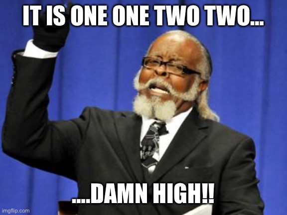 One one two two | IT IS ONE ONE TWO TWO…; ….DAMN HIGH!! | image tagged in memes,too damn high,happy new year | made w/ Imgflip meme maker